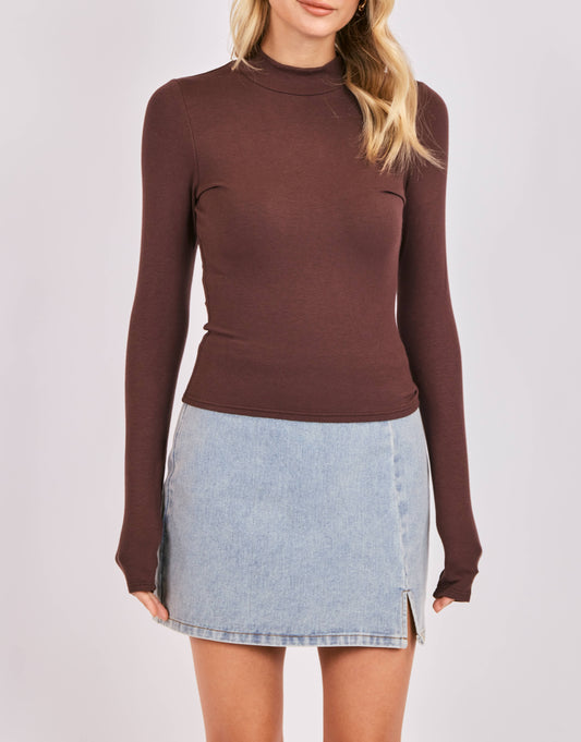 Mock Neck Top W Thumbhole