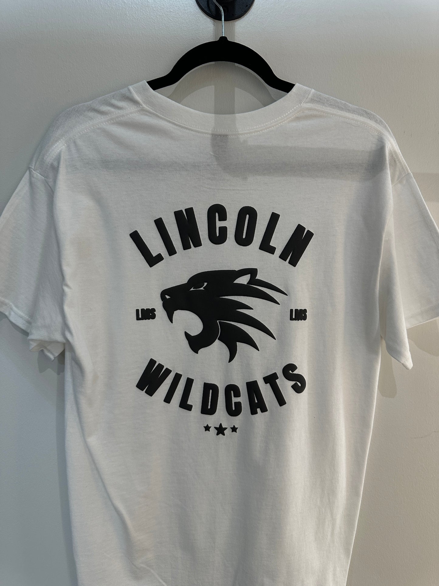 LINCOLN MIDDLE SCHOOL WILDCATS Black on White Tee