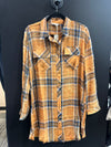 Rolled Up Sleeve Washed Plaid Shirt Dress