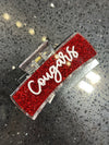 Cougars red glitter with white writing hairclip