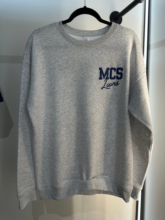 MCS LIONS Navy on Grey School Crewneck