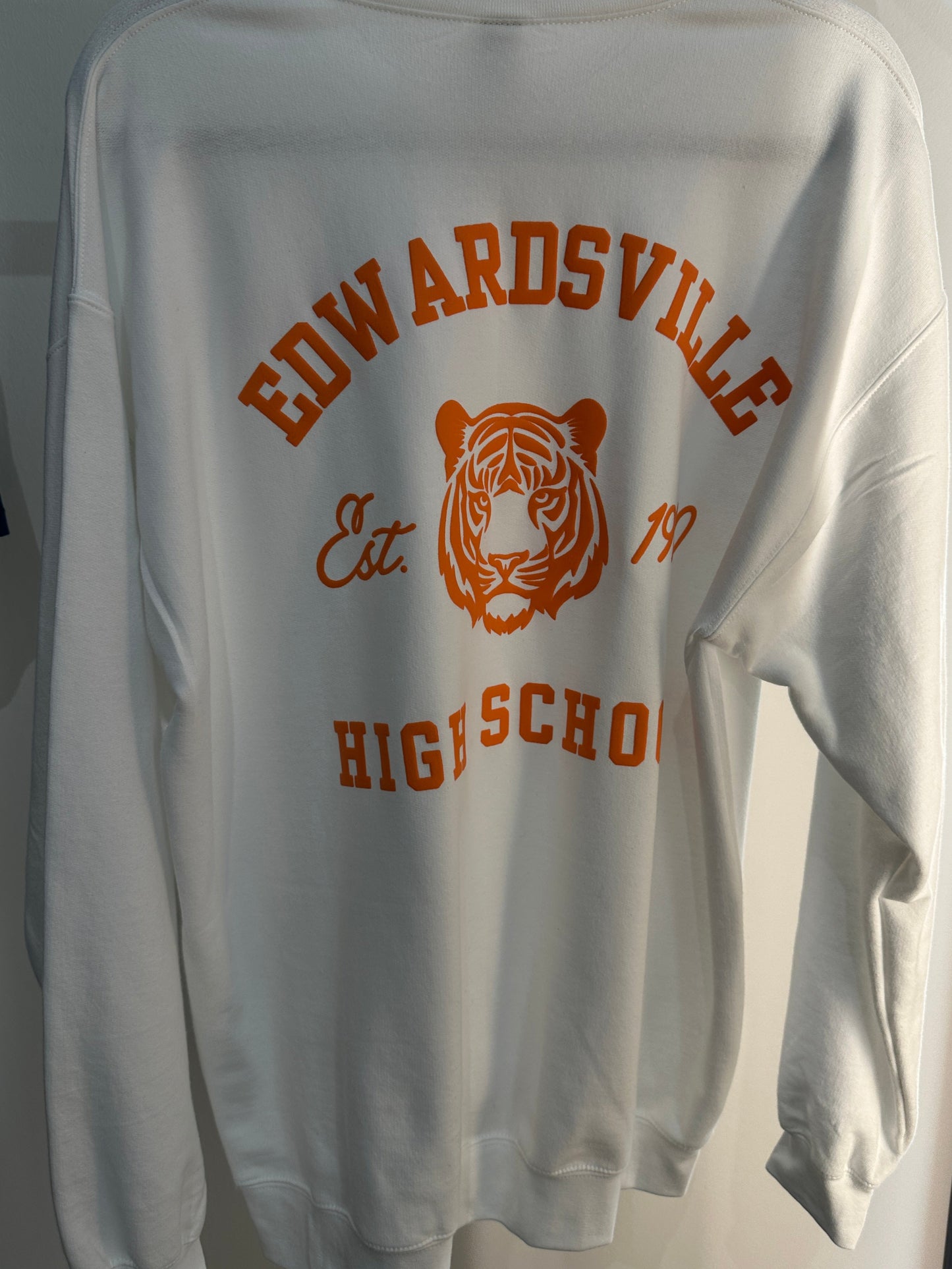 EVILLE TIGERS Orange on White School Crewneck