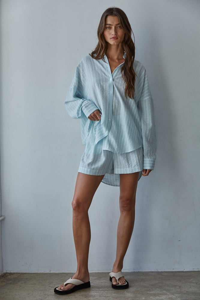 Woven Cotton Striped Button Up Shirt