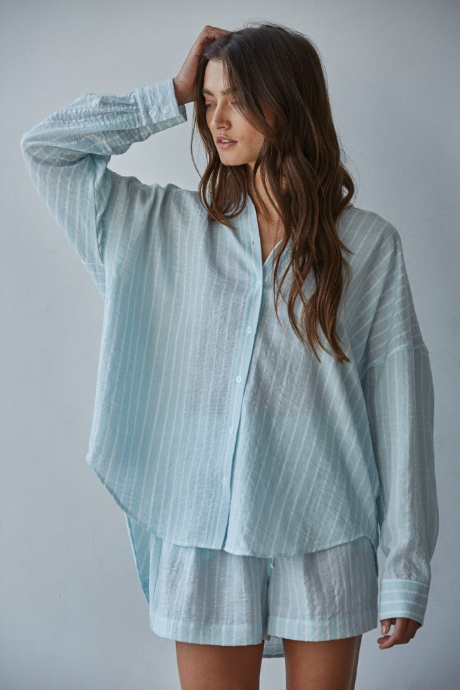 Woven Cotton Striped Button Up Shirt