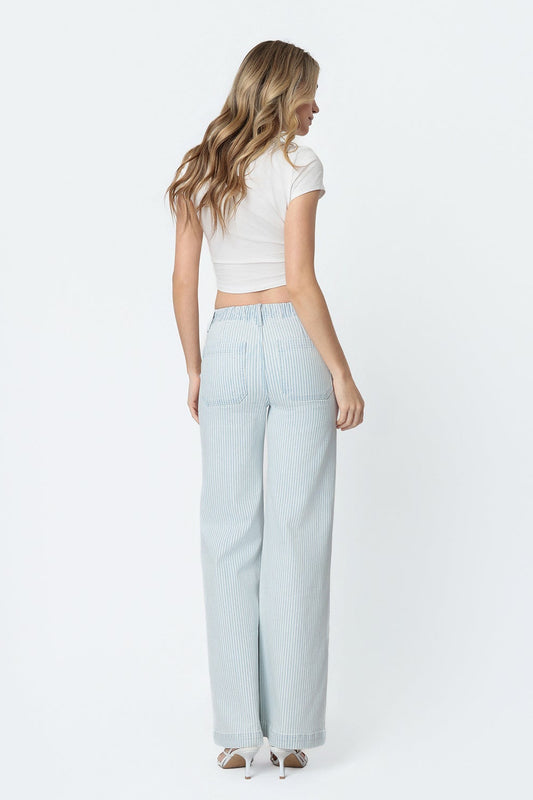 High Rise Stripe Drawstring Wide Leg
