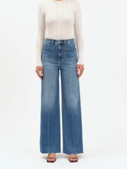 Far Out High Rise Wide Leg Jean with Front Pocket