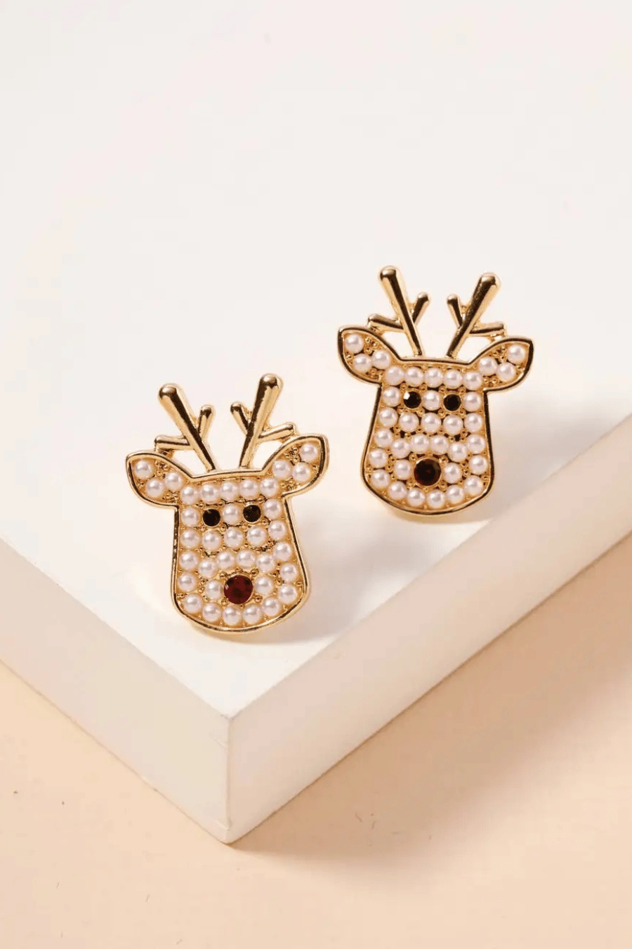 Holiday Rudolph Pearl Bead Stud Earrings