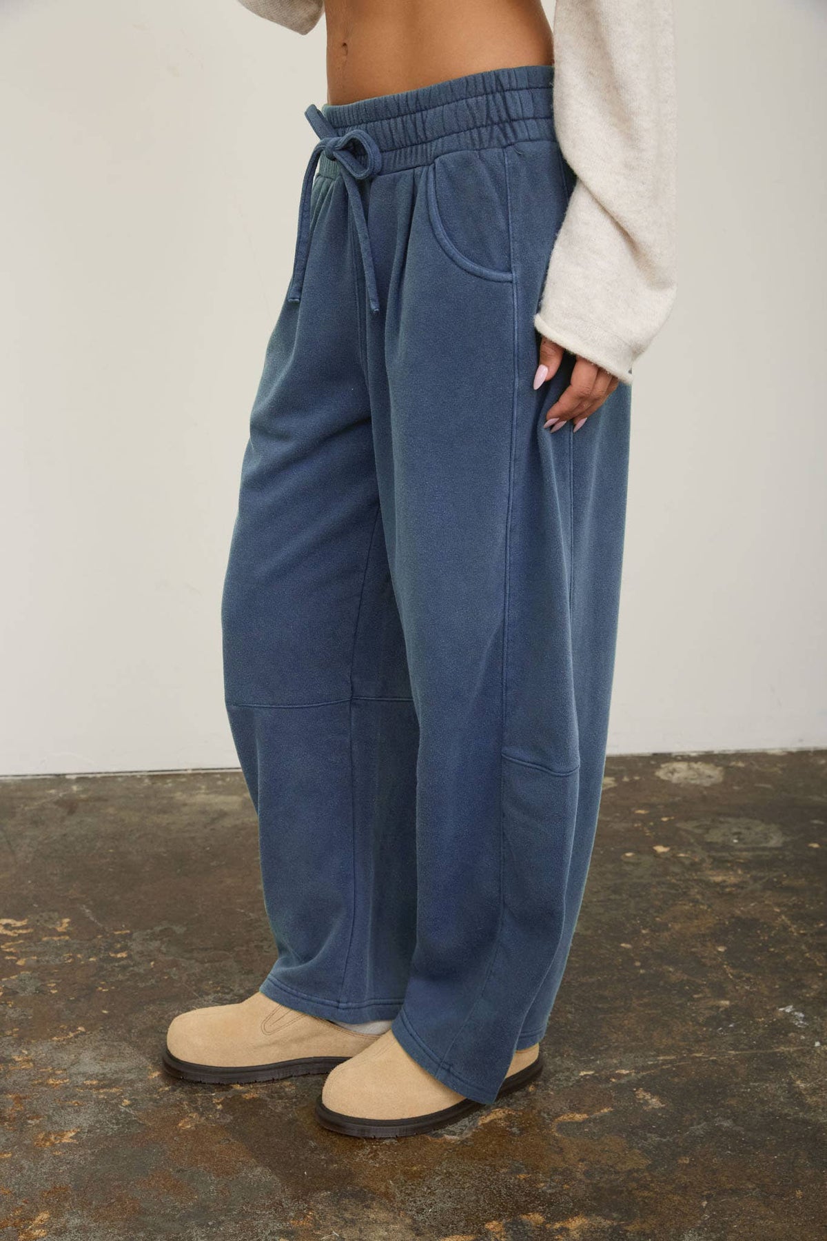 Smoked Waist Drawstring Barrel Leg Sweatpants