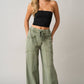 Mineral Wash Curved Seam Wide Leg Pants