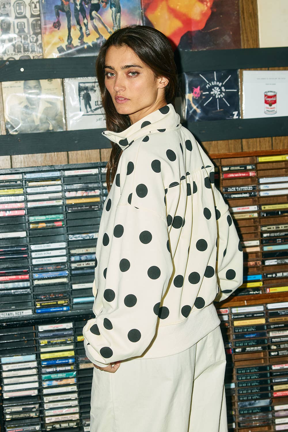 Polka Dot Half-Zip Sweatshirt