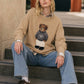 Teddy Bear Crew Neck Intarsia Knit Sweater