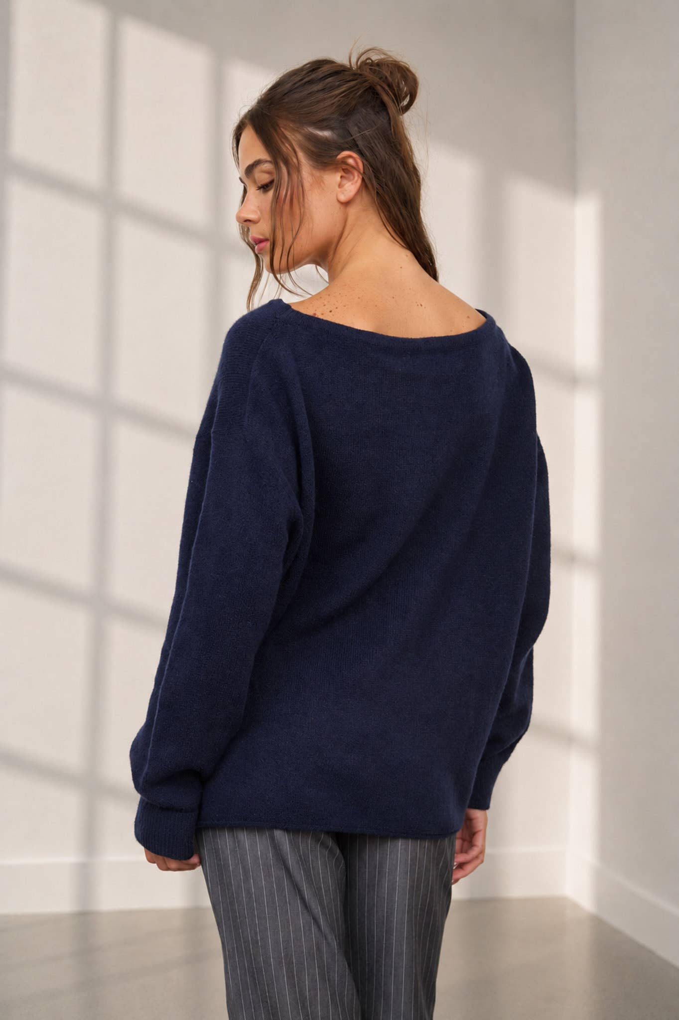Boat Neck Oversized Knit Pullover Sweater