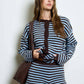 Striped Button Down Long Sleeve Contrast Cardigan