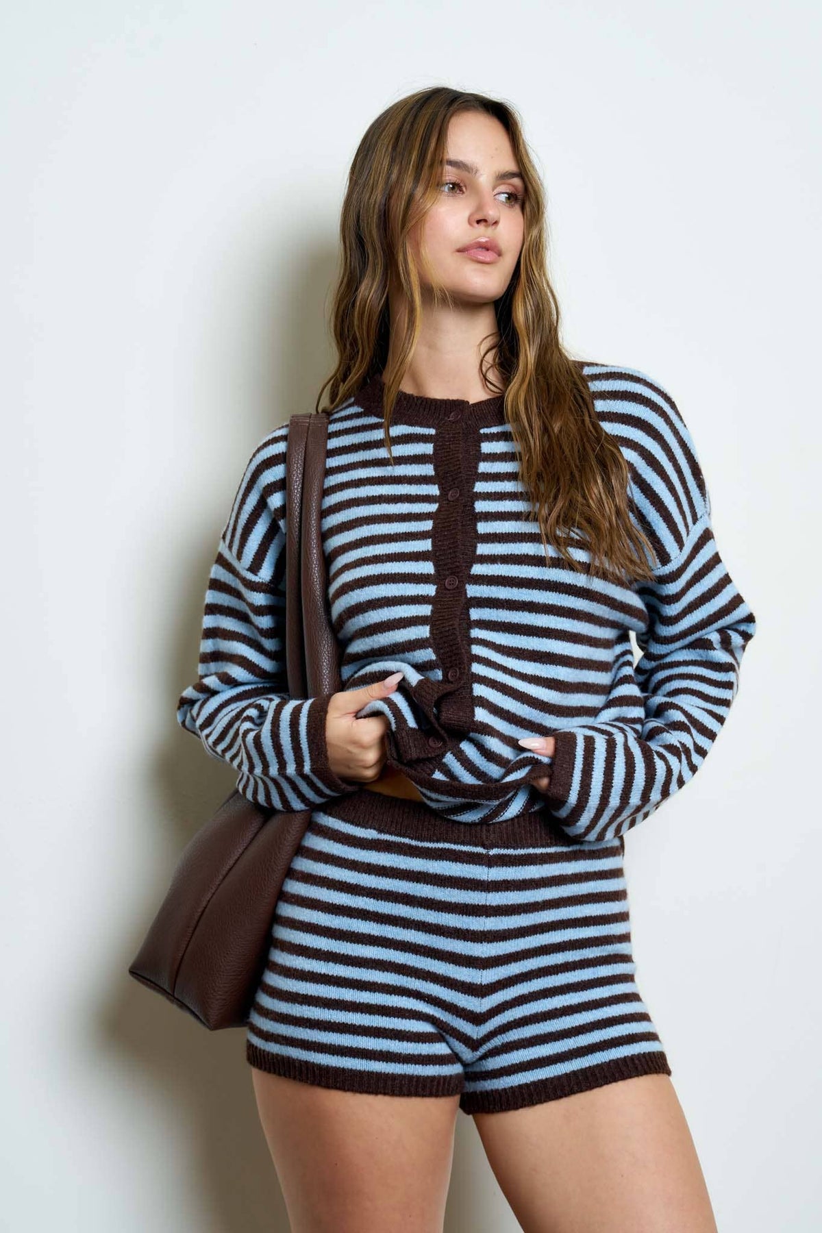 Striped Button Down Long Sleeve Contrast Cardigan