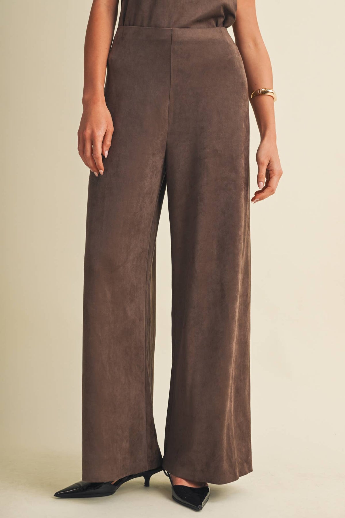 Wide-Leg Sueded Knit Trousers