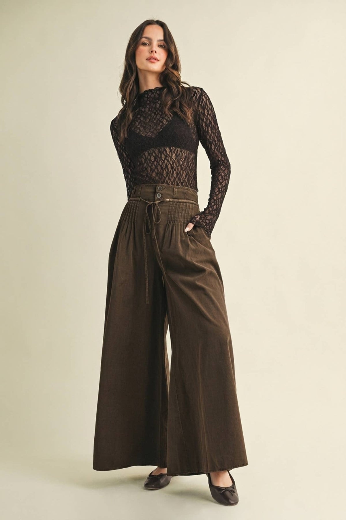 High-Waist Pleated Yoke Palazzo Pant