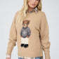 Teddy Bear Crew Neck Intarsia Knit Sweater