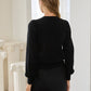 Ribbon Trim Puff Sleeve Knit Cardigan