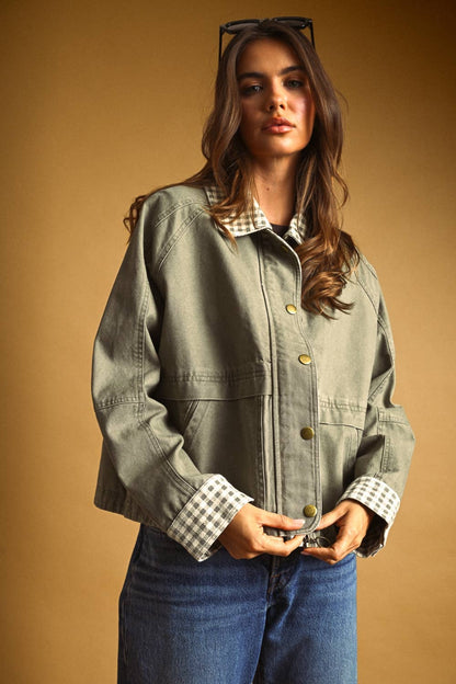 Gingham Collared Twill Jacket
