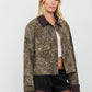 Washed Leopard Jacket with Corduroy Collar