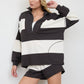 Wide Stripe Half Zip Long Sleeve Knit Top