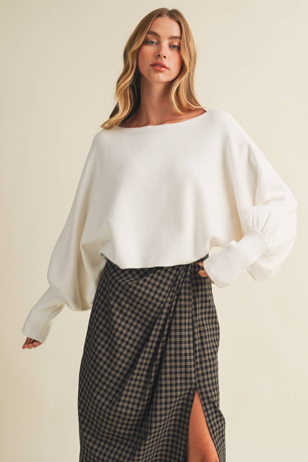 Bateau Neck Dolman Sleeve Pullover