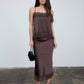 Satin Lace Hem Back Slit Pencil Midi Skirt