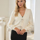 Ribbon Trim Puff Sleeve Knit Cardigan