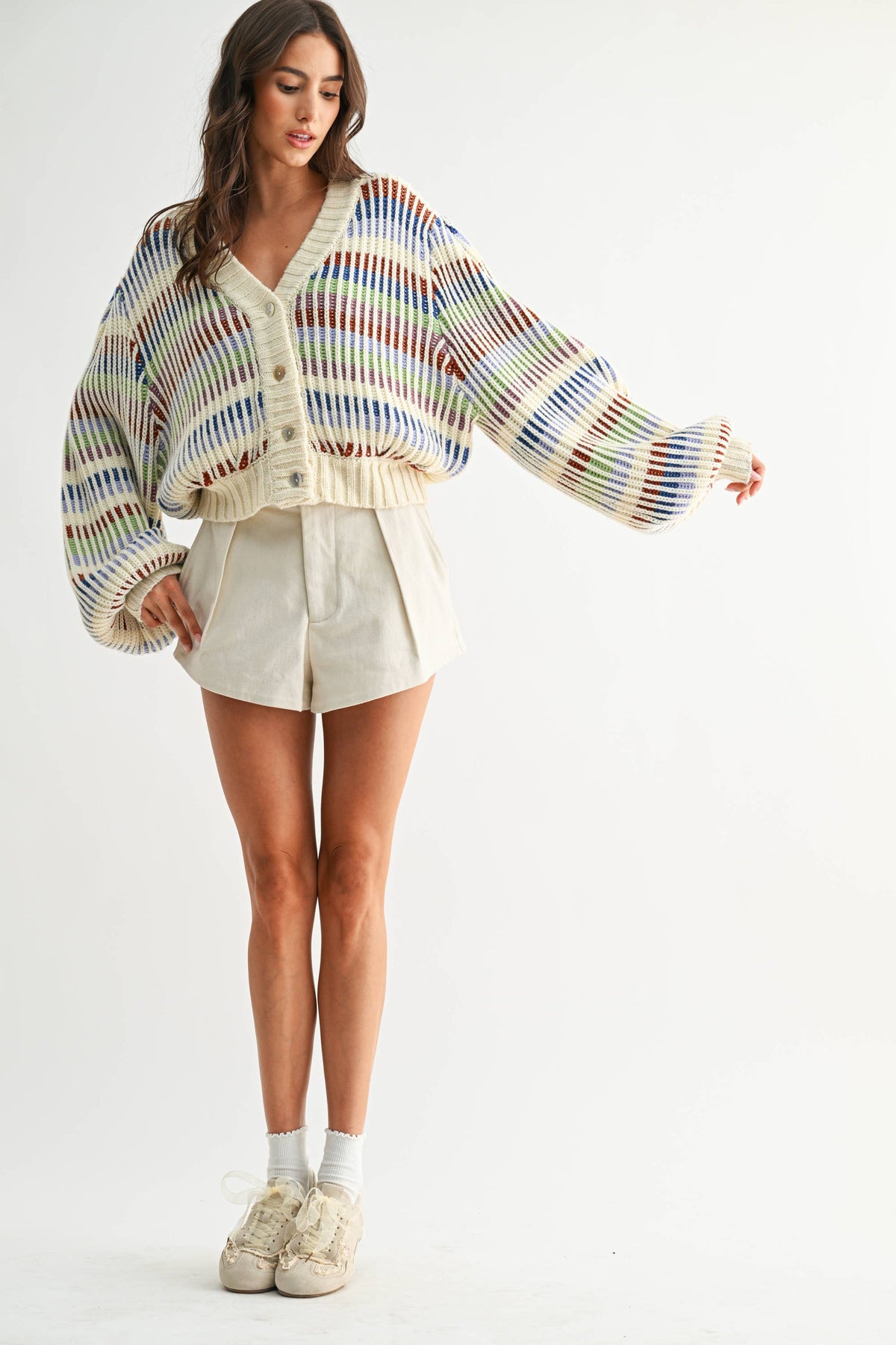 Multicolor Striped Chunky Knit Cardigan