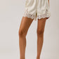 Mid Rise Satin Lace Trim Shorts