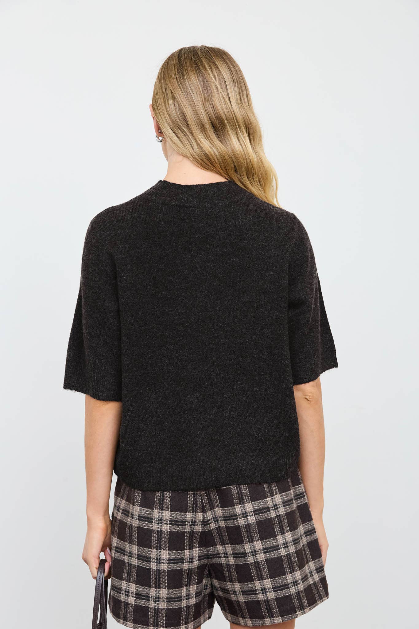 Crewneck Short Sleeve Rib Hem Pullover Sweater