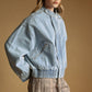 Washed Denim Bomber Style Jacket