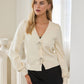 Ribbon Trim Puff Sleeve Knit Cardigan