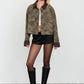 Washed Leopard Jacket with Corduroy Collar