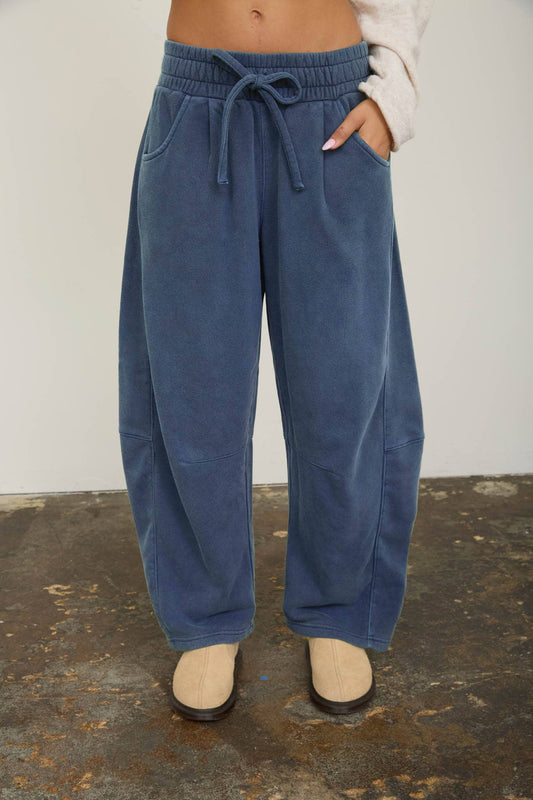 Smoked Waist Drawstring Barrel Leg Sweatpants
