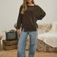 Tiered Sleeve Boat Neck Exposed Seam Knit Top