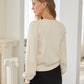 Ribbon Trim Puff Sleeve Knit Cardigan