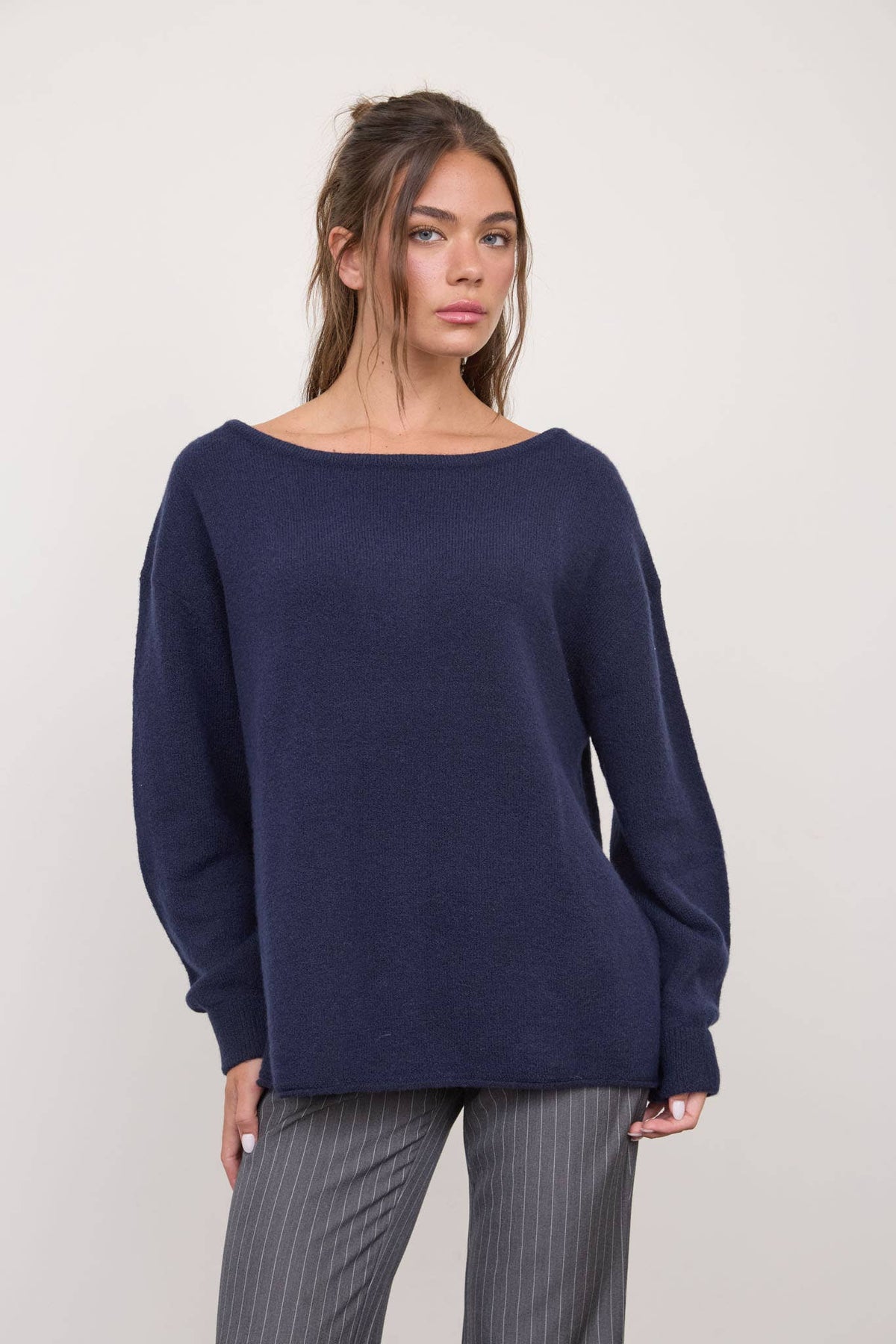 Boat Neck Oversized Knit Pullover Sweater