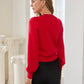 Ribbon Trim Puff Sleeve Knit Cardigan