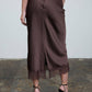 Satin Lace Hem Back Slit Pencil Midi Skirt