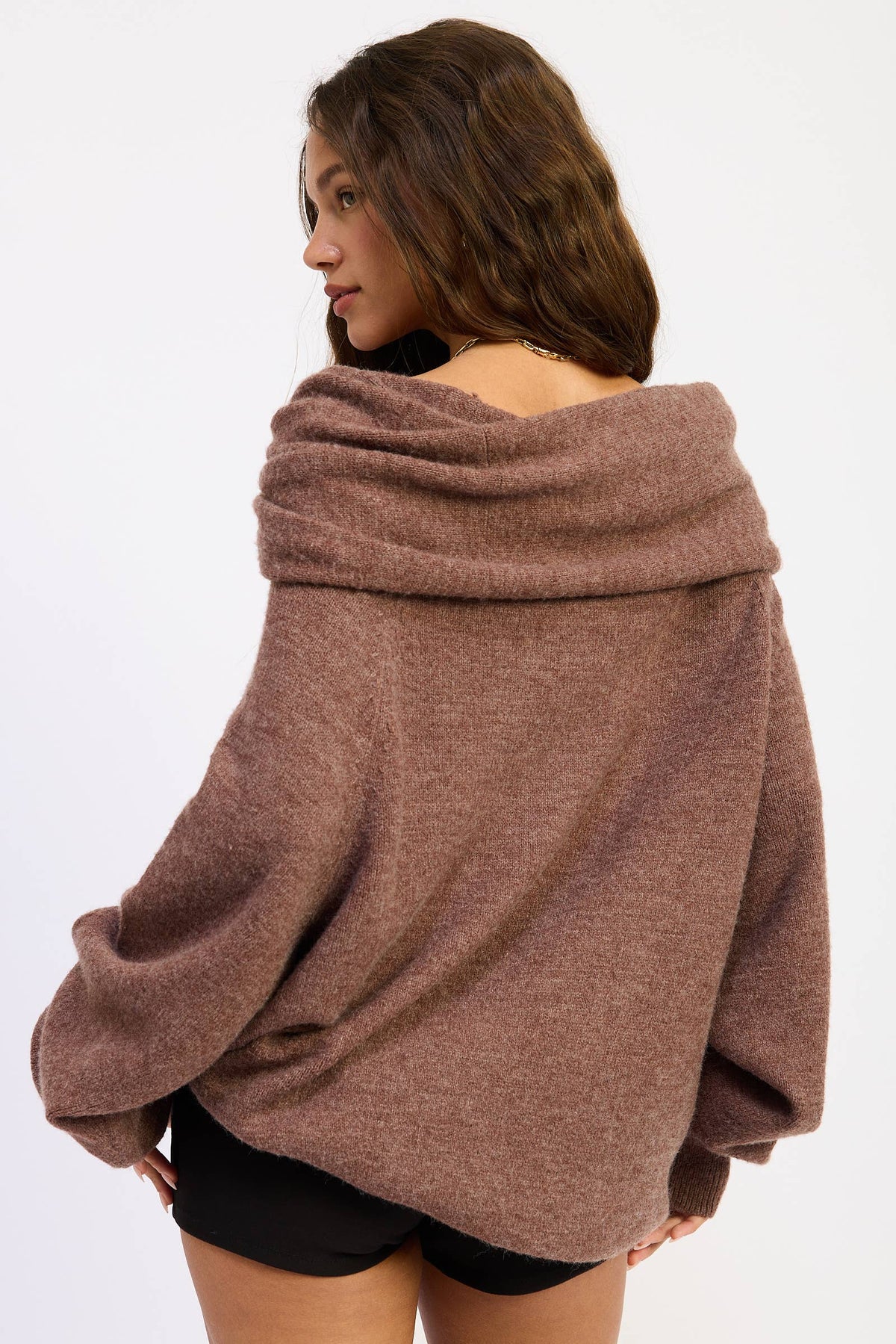 Off the Shoulder Bubble Sweater with Hardware Detail