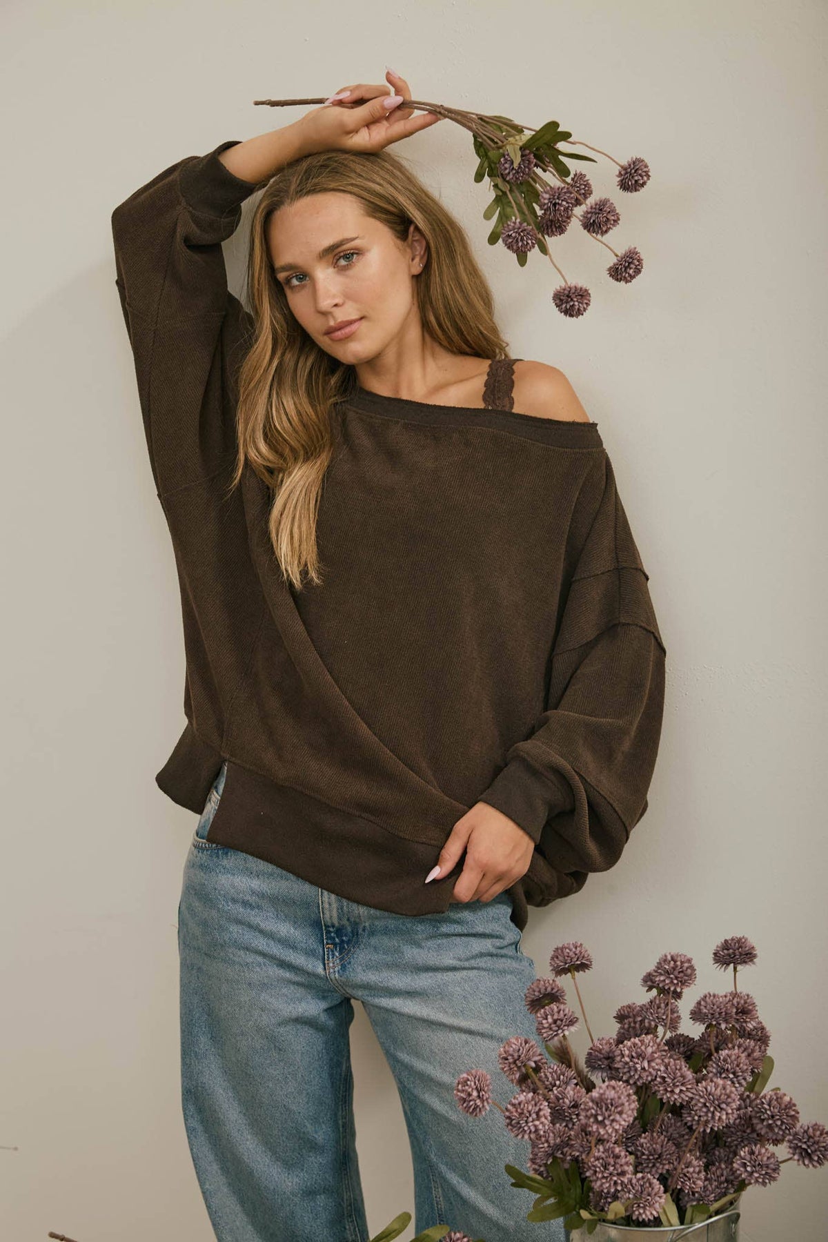 Tiered Sleeve Boat Neck Exposed Seam Knit Top