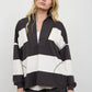 Wide Stripe Half Zip Long Sleeve Knit Top