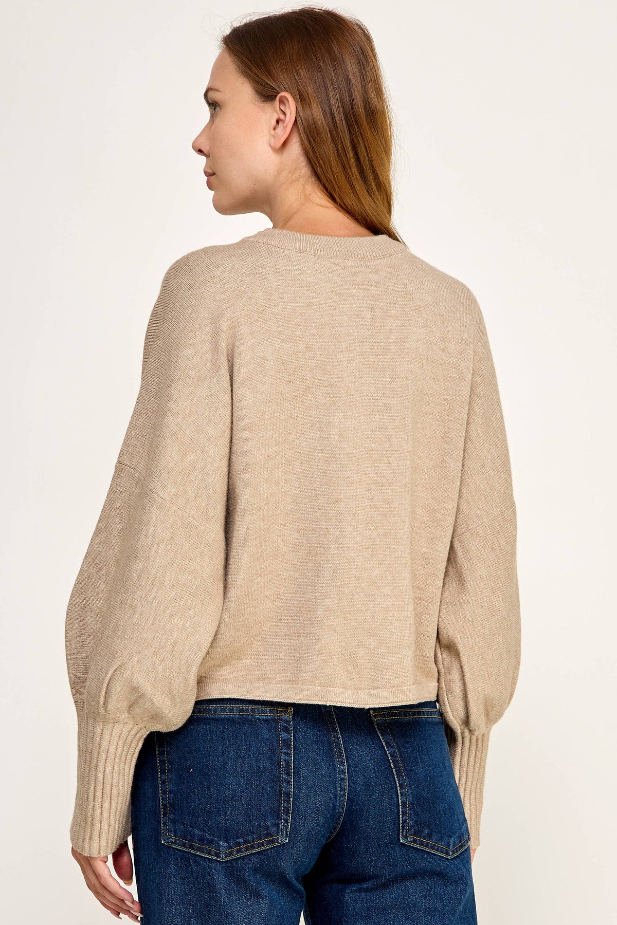Knitted Sweater with Cuffed Sleeves