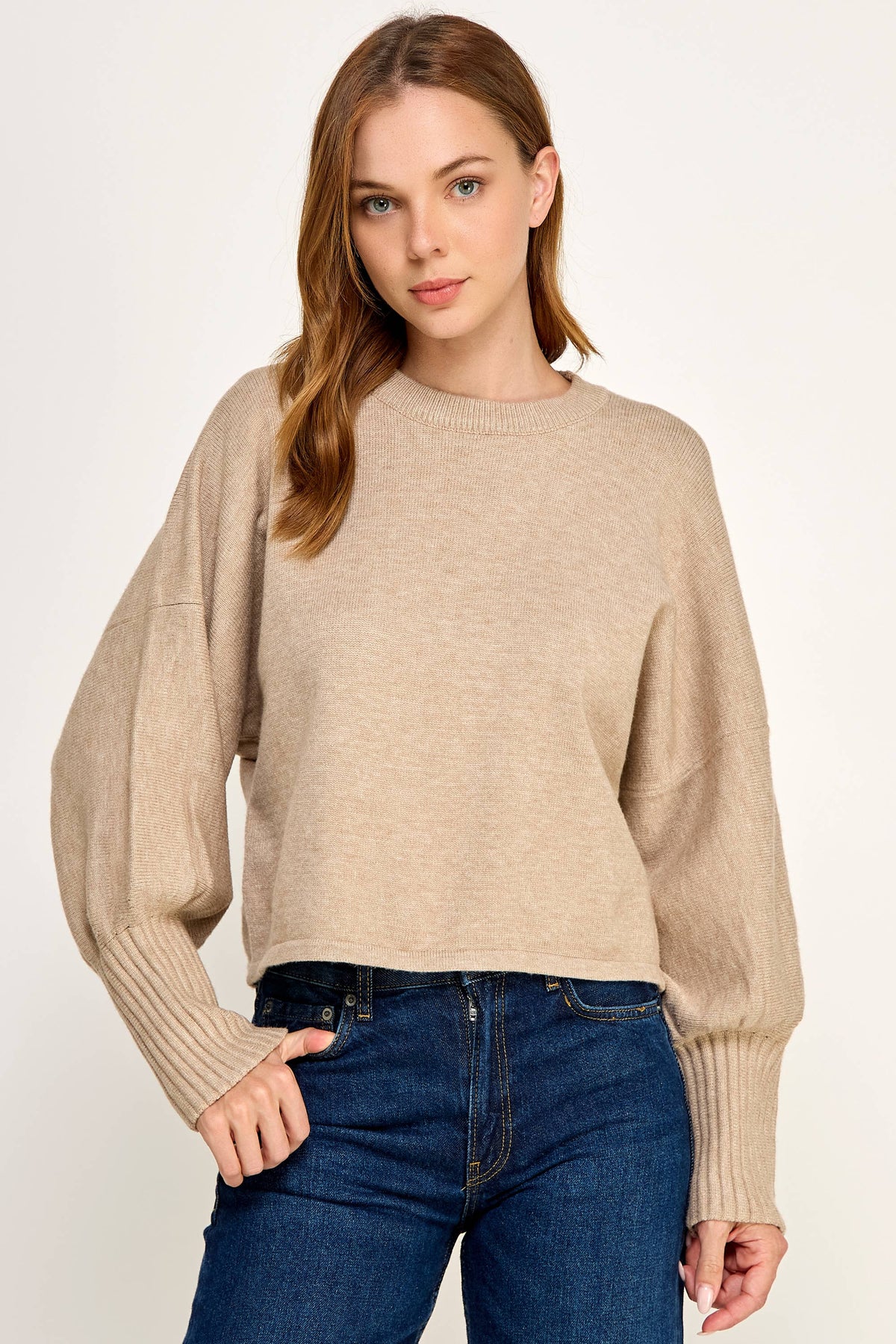 Knitted Sweater with Cuffed Sleeves