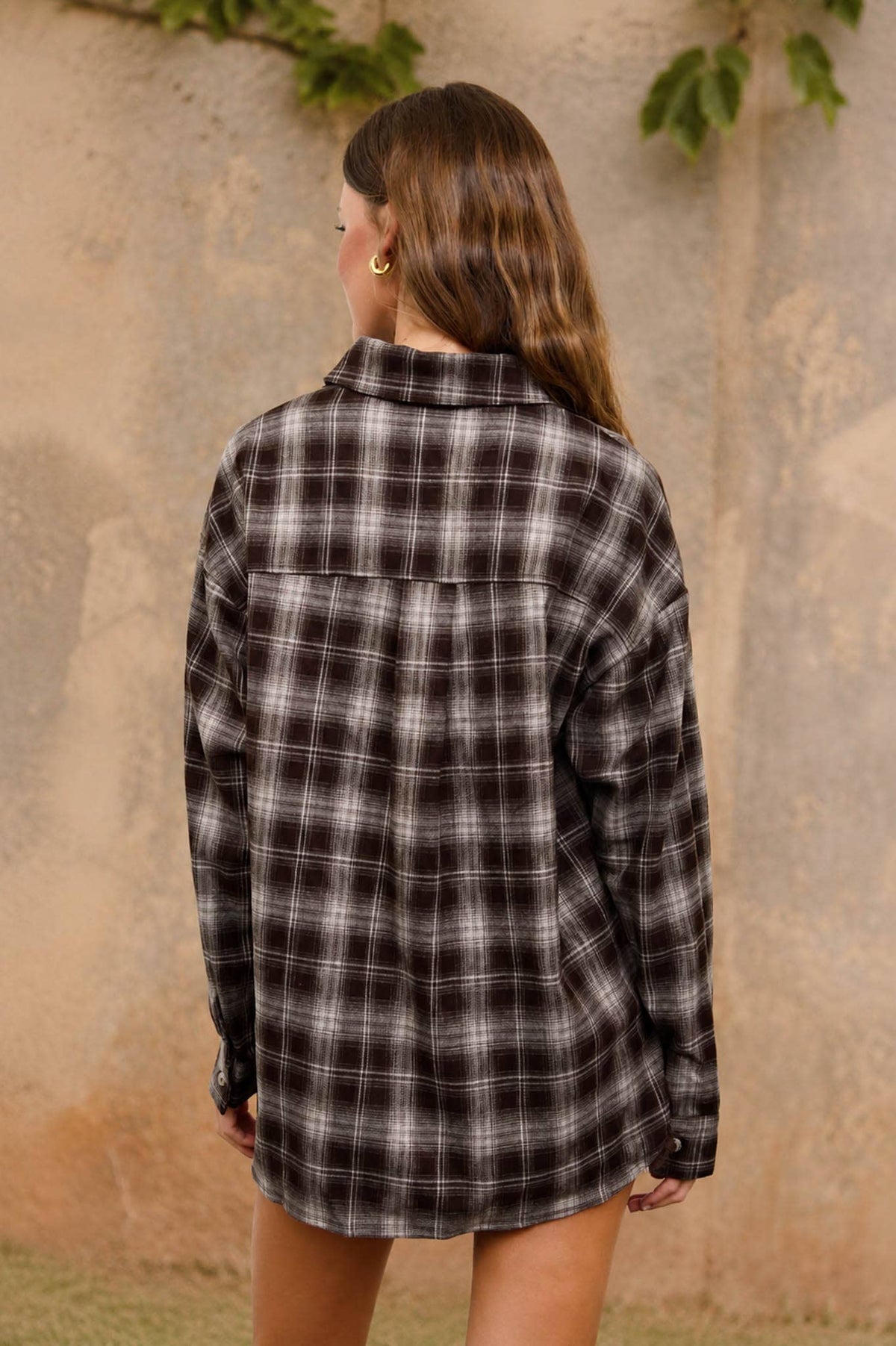 Plaid Collared Long Sleeve Button Down Top