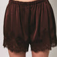 Mid Rise Satin Lace Trim Shorts