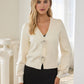 Ribbon Trim Puff Sleeve Knit Cardigan