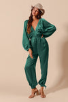 Textured Silky Satin Smocked Jumpsuit