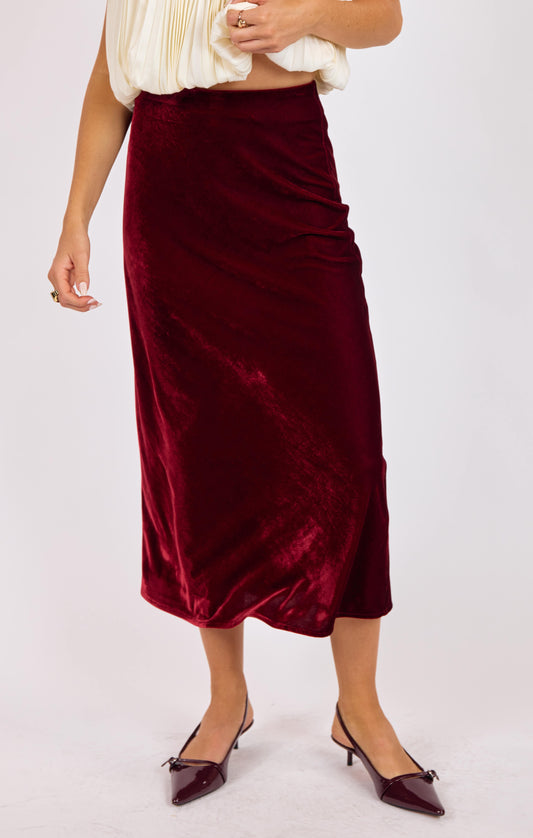 Stretch Velvet Midi Skirt